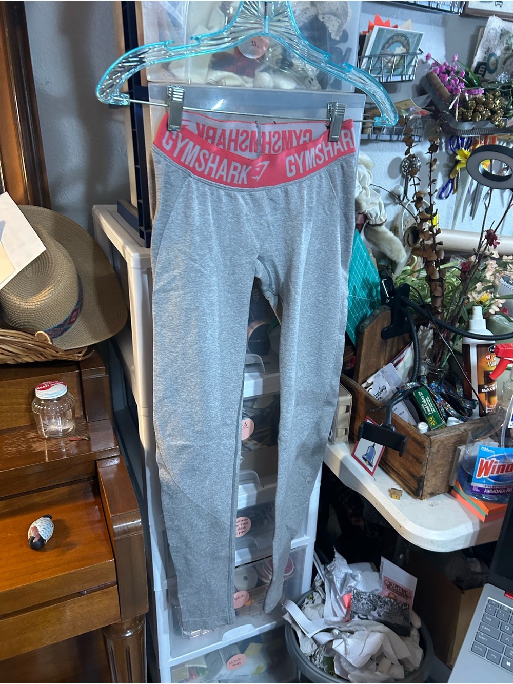 Gymshark Gray Leggings with Pink Logo Waistband